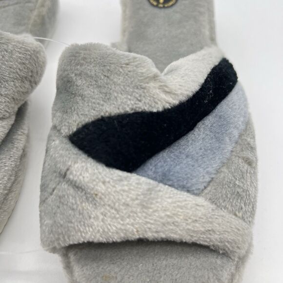 VTG 1 Pairs of 1980s Blue/Gray Color Blocked Velvet Boudoir Slippers -Size 7 - Picture 2 of 6